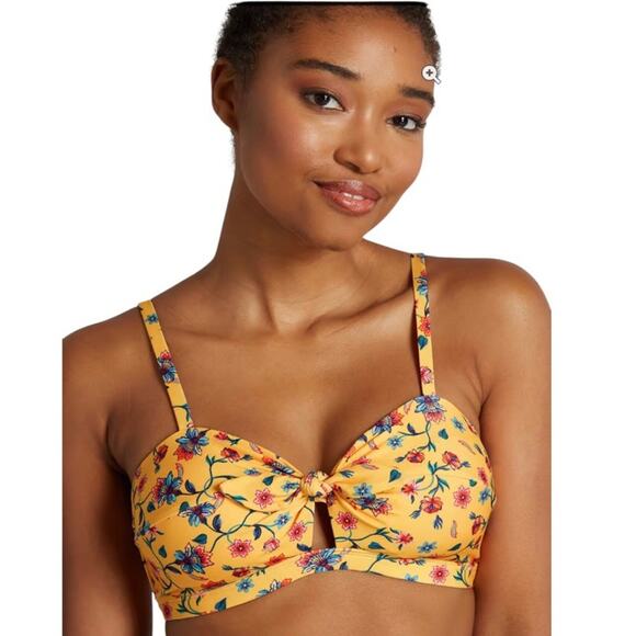 ModCloth NIP Santa Barbara Saturdays Retro Charm Yellow Print Bikini Top Size 1X - Picture 1 of 14